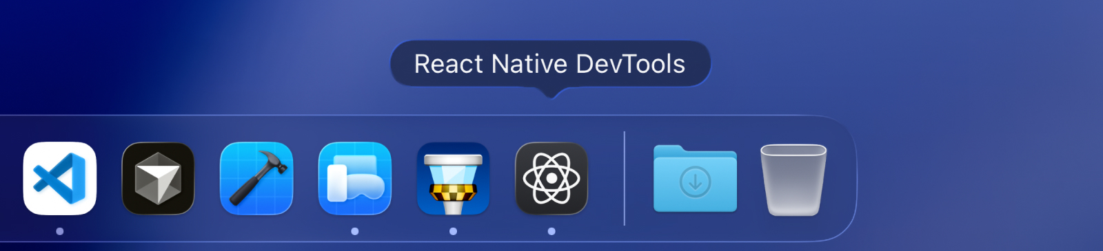 React Native DevTools icon in the macOS Dock